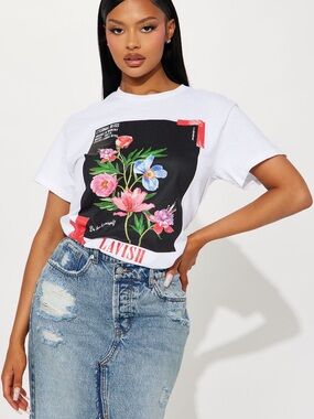 Fashion Nova Lavish Life Floral Graphic Tee in White